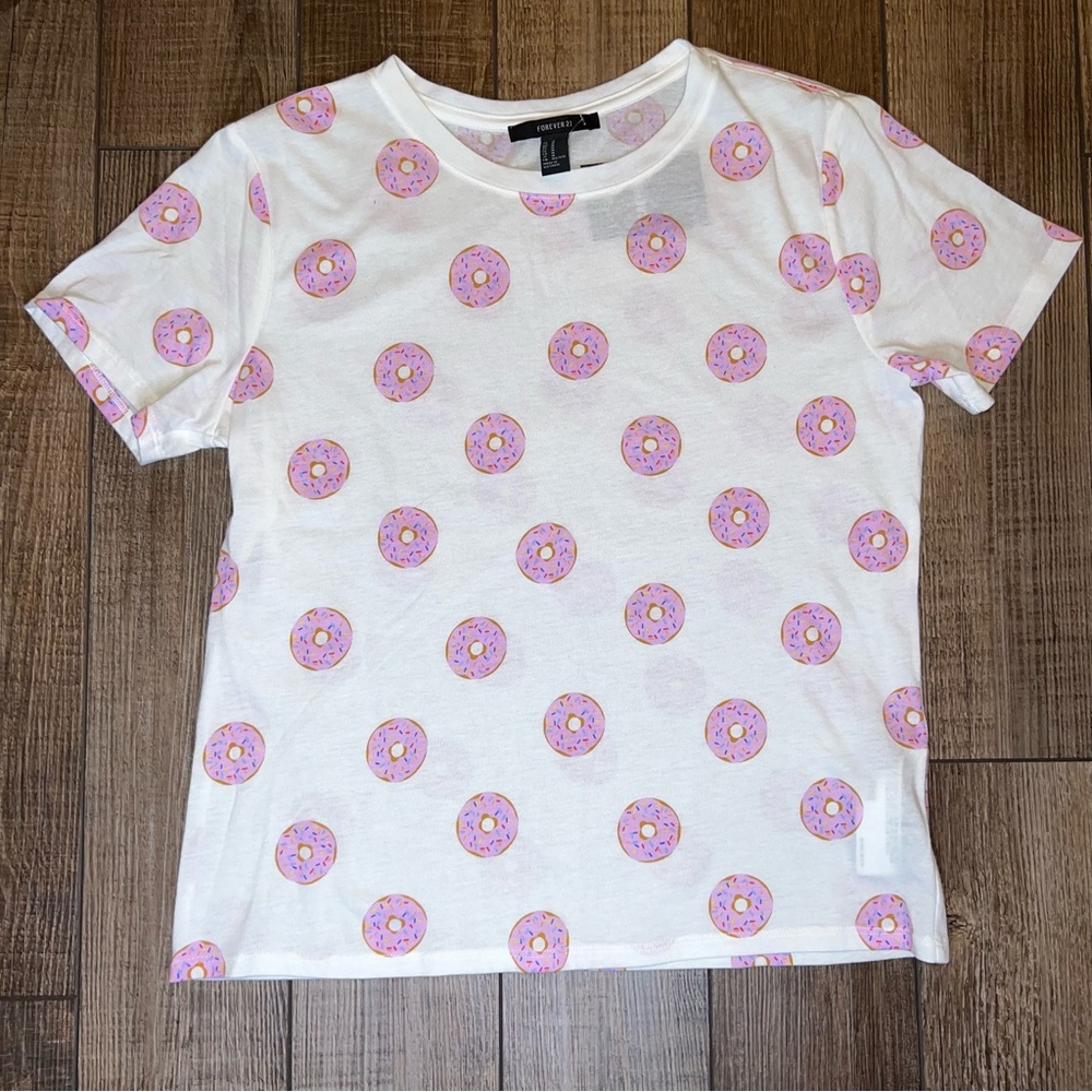 Forever 21 white pink sprinkle doughnut t-shirt medium NWT